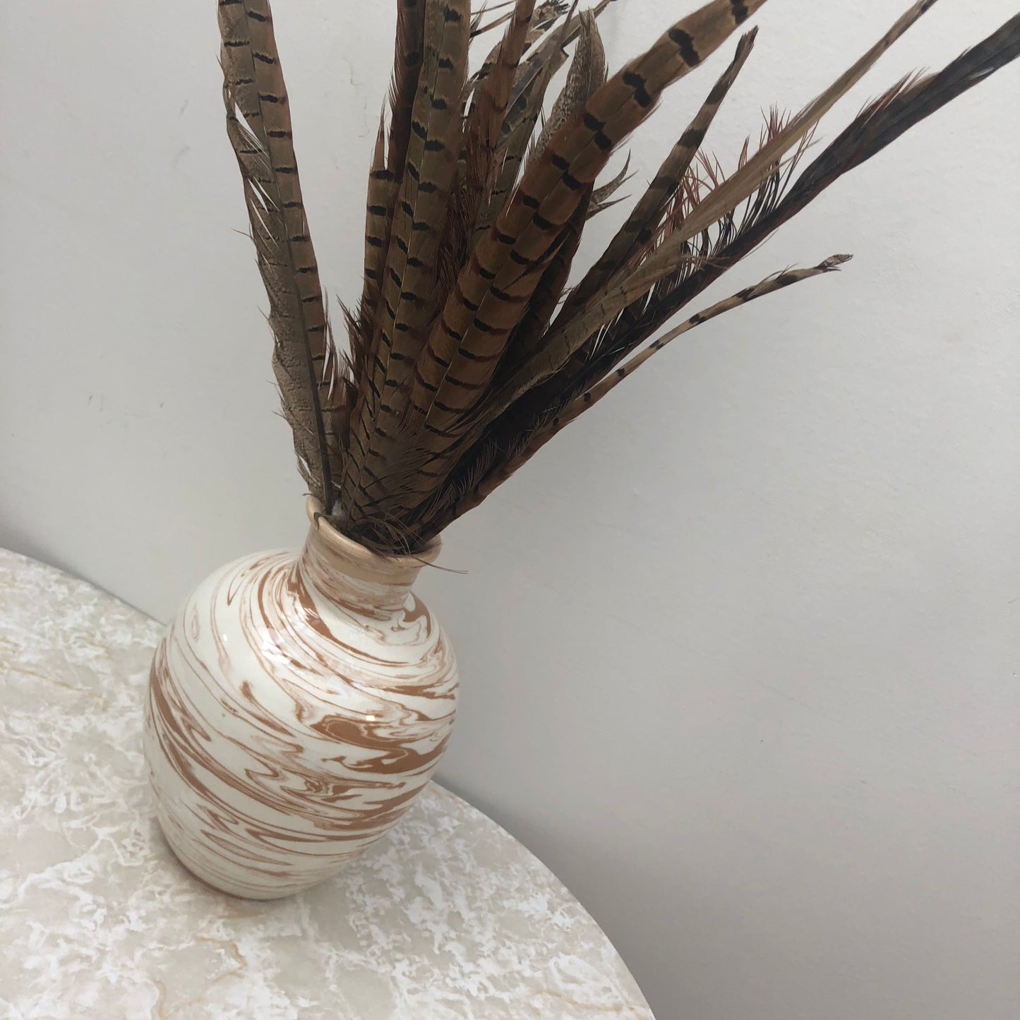 Marble Vase with tall feathers