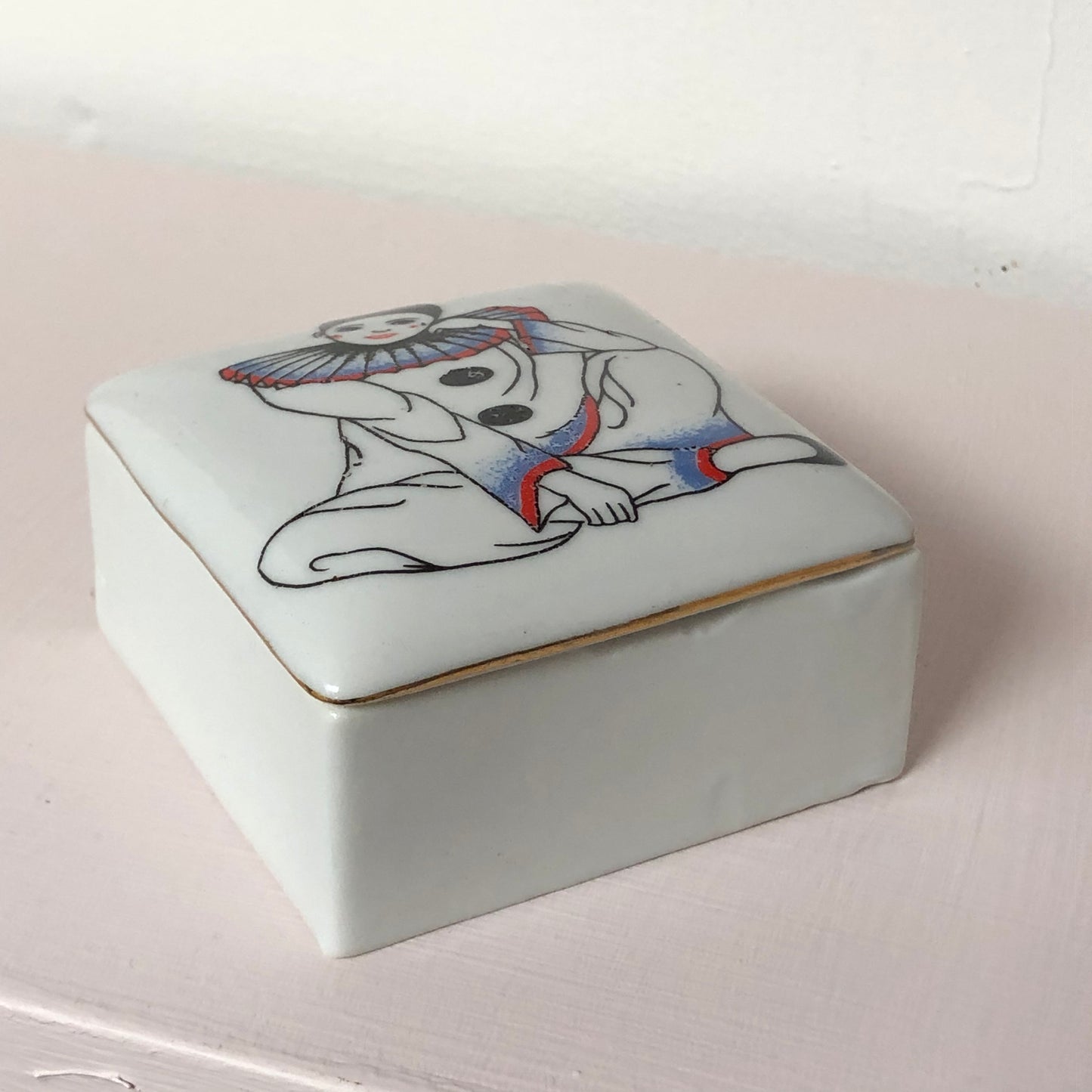 Ceramic Pierrot Mini Trinket Box