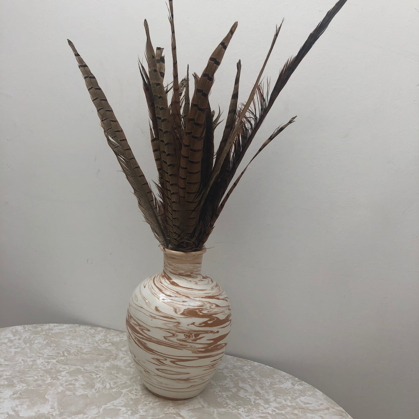 Marble Vase with tall feathers