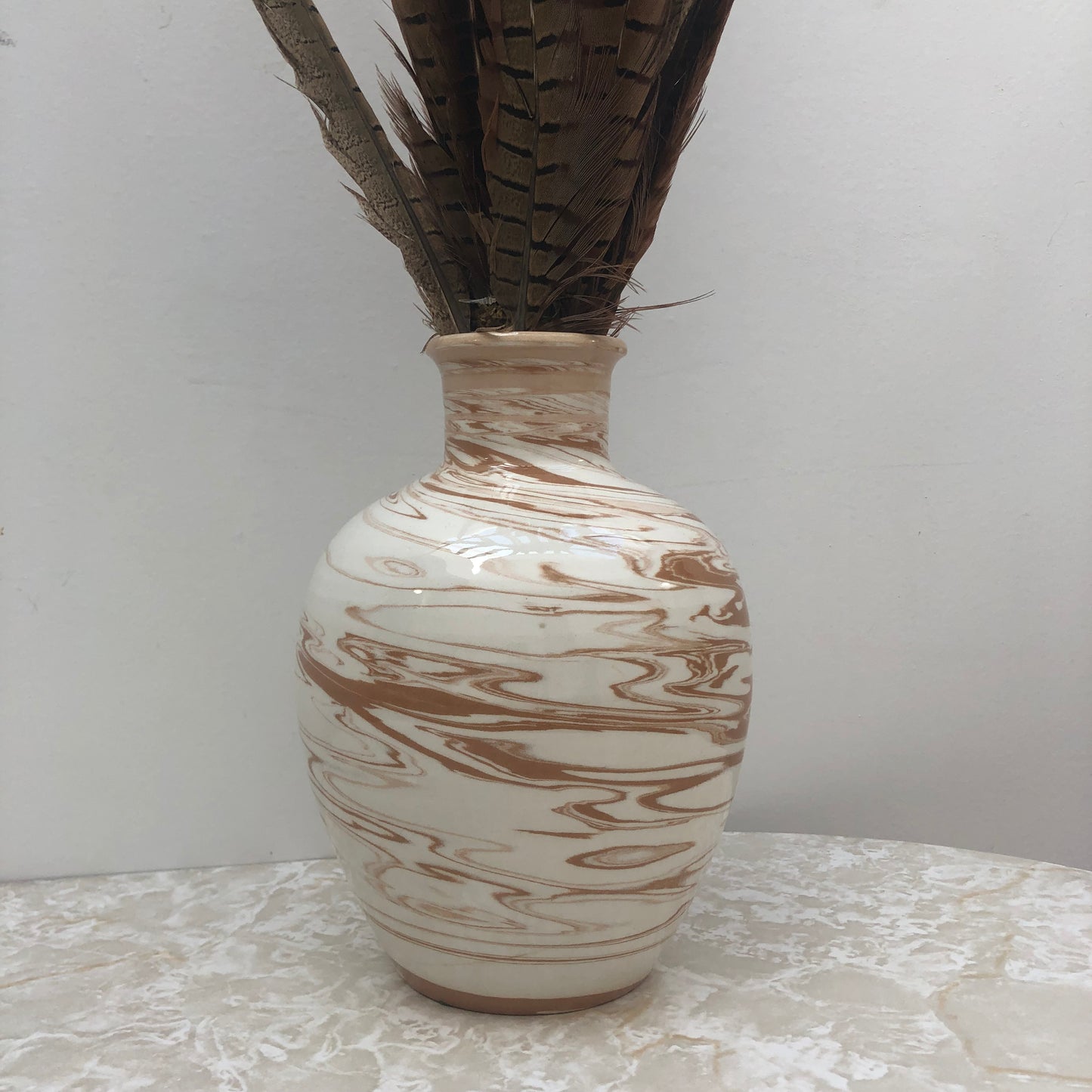 Marble Vase with tall feathers