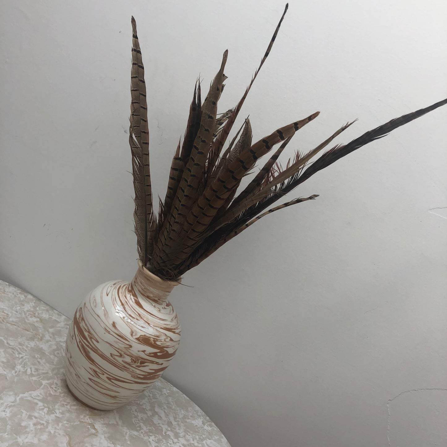 Marble Vase with tall feathers